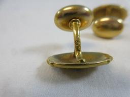 Pair 14kt Gold Cuff Links Art Nouveau Starburst w/Center Diamond
