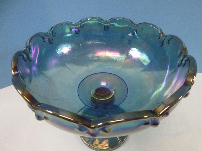 Indiana Blue Carnival Pressed Glass Garland Pattern Scalloped Edge Teardrop Design 7 1/2"