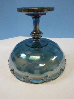 Indiana Blue Carnival Pressed Glass Garland Pattern Scalloped Edge Teardrop Design 7 1/2"