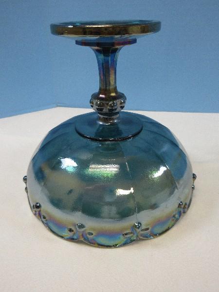 Indiana Blue Carnival Pressed Glass Garland Pattern Scalloped Edge Teardrop Design 7 1/2"