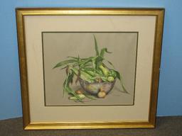 Still Life End of Summer Harvest Original Botanical Pastel Artwork Medium Signed Etta Young
