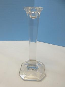 Set of 4 Crystal Taper 7" Candlesticks Contemporary Style Square Stem Cut-Shaped Top