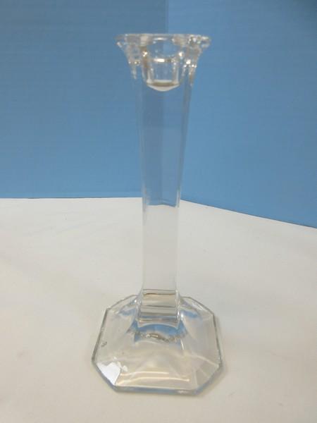 Set of 4 Crystal Taper 7" Candlesticks Contemporary Style Square Stem Cut-Shaped Top