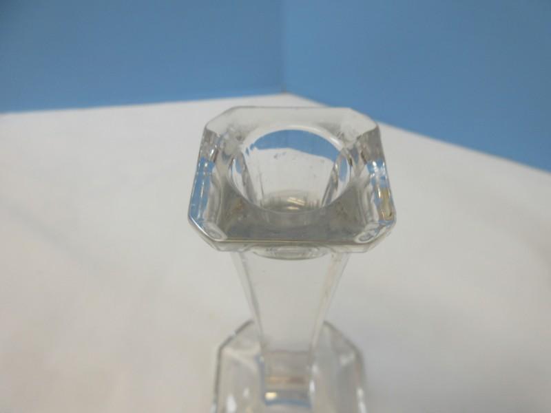 Set of 4 Crystal Taper 7" Candlesticks Contemporary Style Square Stem Cut-Shaped Top