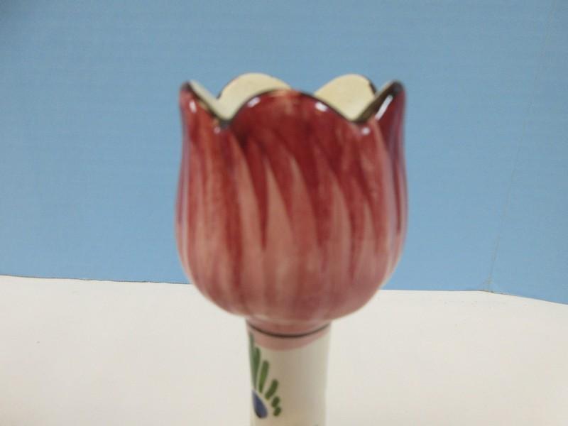 2 Polychrome Delft Hand Painted Tulip Figural 6 1/2" Candlesticks Classic Design Made in Holland