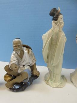 Asian Figurine Collection 10 1/2" Kreiss & Co. 1957 Music Man, Mud Man Fishing,3 Cizhoa Style
