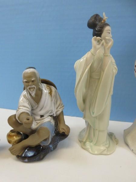 Asian Figurine Collection 10 1/2" Kreiss & Co. 1957 Music Man, Mud Man Fishing,3 Cizhoa Style