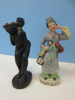 Asian Figurine Collection 10 1/2" Kreiss & Co. 1957 Music Man, Mud Man Fishing,3 Cizhoa Style