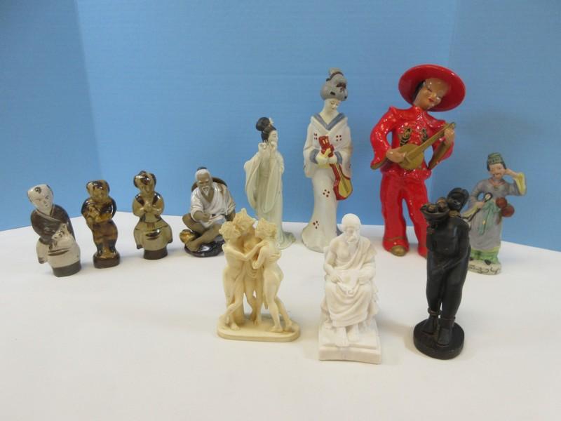 Asian Figurine Collection 10 1/2" Kreiss & Co. 1957 Music Man, Mud Man Fishing,3 Cizhoa Style