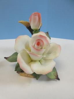 Lot 4 Hand Crafted Porcelain Bisque Flowers Capodimonte Blush Rose,Mexico Pink Rose,