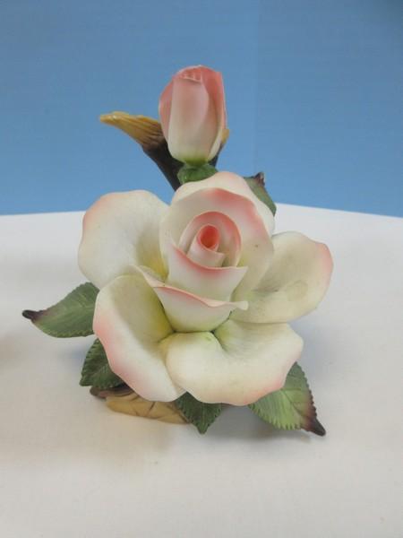 Lot 4 Hand Crafted Porcelain Bisque Flowers Capodimonte Blush Rose,Mexico Pink Rose,
