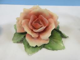 Lot 4 Hand Crafted Porcelain Bisque Flowers Capodimonte Blush Rose,Mexico Pink Rose,