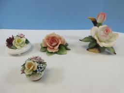 Lot 4 Hand Crafted Porcelain Bisque Flowers Capodimonte Blush Rose,Mexico Pink Rose,