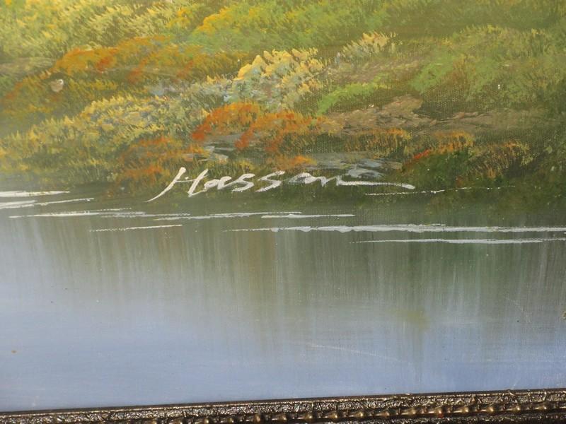 Serene Rural Cabin in Forest Cascading Waterfall Original Oil on Canvas Artist Signed in Ornately