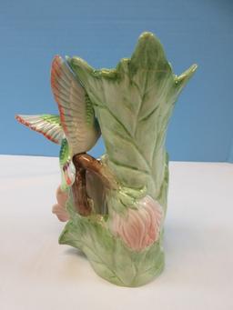 Fitz & Floyd Sculpted Hummingbird Collection Figural Bird & Flower 7 1/4" Bud Vase 1988-93,