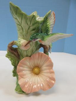 Fitz & Floyd Sculpted Hummingbird Collection Figural Bird & Flower 7 1/4" Bud Vase 1988-93,