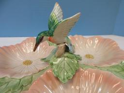 Fitz & Floyd Sculpted Hummingbird Collection 3 Part Relish Dish Bird & Flowers Design 1988-93