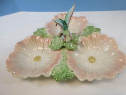 Fitz & Floyd Sculpted Hummingbird Collection 3 Part Relish Dish Bird & Flowers Design 1988-93