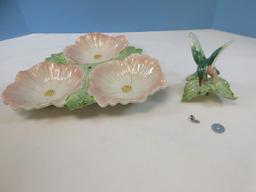 Fitz & Floyd Sculpted Hummingbird Collection 3 Part Relish Dish Bird & Flowers Design 1988-93