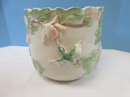Fitz & Floyd Sculpted Hummingbird Collection Medium Cachepot Planter Jardiniere 8"H,Top 9"D