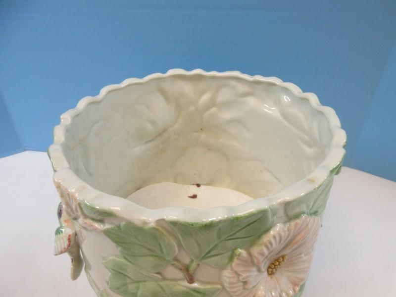 Fitz & Floyd Sculpted Hummingbird Collection Medium Cachepot Planter Jardiniere 8"H,Top 9"D