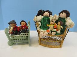 Collection Mini and Other Dolls Cabbage Patch Kids Boy and Girl w/ Wicker Settee Approx. 9",