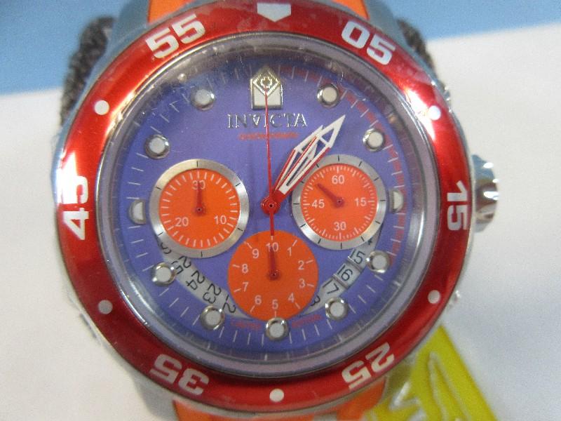 Invicta Chronograph Quartz Pro Diver Watch Model No. 24183 Purple Dial Orange Accents Band