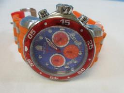 Invicta Chronograph Quartz Pro Diver Watch Model No. 24183 Purple Dial Orange Accents Band