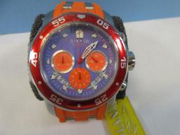 Invicta Chronograph Quartz Pro Diver Watch Model No. 24183 Purple Dial Orange Accents Band