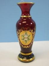 Exquisite Vecchia Murano Glass Factory Rare Anniversary 9/5/87 Ruby Red 9 1/2" Vase Gold