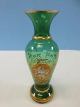 Exceptional Vecchia Murano Glass Factory Signed 2013 Vibrant Green Gold Detailing 9 1/2"