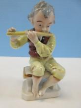 Vintage Porcelain Boy Playing The Flute 5" Figurine Marked Made in Occupied Japan Hand