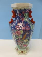 Exquisite Chinese Famille Rose Style 15" Porcelain Hexagonal Shape Vase Free Flowing Floral &