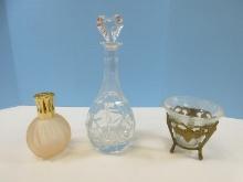 Lot Lead Crystal Etched Hobstar Spirit Decanter, Mikasa Crystal Shape Wine Bottle Stopper, Lampe