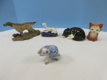 Lot Polyresin English Setter, Porcelain Indian Elephant Hand painted, Sleeping Kitty, Brown Cat,