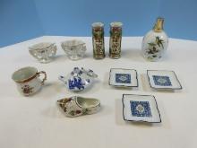 Lot Pair 5 1/4" Octagonal Semi Nude Maiden Relief Design Bud Vases, Germany, Pair Porcelain