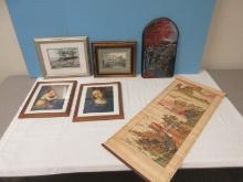 Artwork Lot Hand Colored Art Gravure Bridge Scene Sungott Art Studios 12" x 10", Impressionist