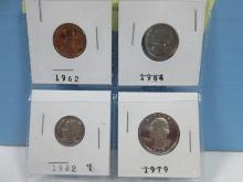 4 Coin Proof Set 1962 Lincoln Penny, 1964 Jefferson Nickel, 1982 Roosevelt Dime, 1979-S