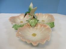 Fitz & Floyd Sculpted Hummingbird Collection 3 Part Relish Dish Bird & Flowers Design 1988-93