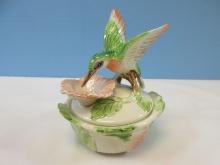 Fitz & Floyd Sculpted Hummingbird Collection 2pc Trinket Box Bird Perched on Flower. Est. $150