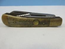 Pakistan Surgical Steel Double Blade Folding Pocket Knife 3 1/2" Closed Brass Bolster
