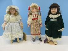 3 Porcelain Collector Dolls Designs by Yoko Limited Edition 16" Doll Green Velvet Dress, Ellis