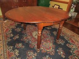 Exceptional Antique Drop Leaf Federal Style Table Turned Reed Baluster Legs on Casters