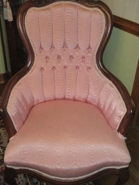 Magnificent Victorian Era Style Parlor Gentlemen's Chair Tufted Mauve Highback Carved