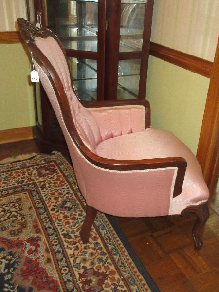 Magnificent Victorian Era Style Parlor Gentlemen's Chair Tufted Mauve Highback Carved