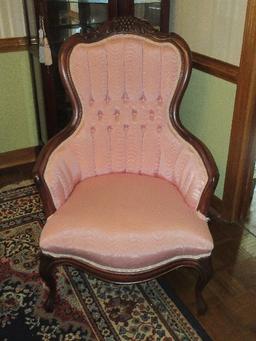 Magnificent Victorian Era Style Parlor Gentlemen's Chair Tufted Mauve Highback Carved