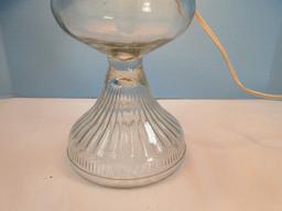 Vintage Pressed Glass Pedestal Converted Oil Lamp Milk Glass Red Ribbed Shade Clear Chimney