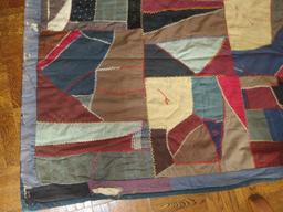 Antique Crazy Quilt Pattern Coverlet Crow's Foot Stitching on Front Made by Betty A. Hopkins