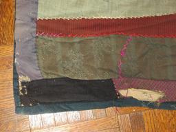Antique Crazy Quilt Pattern Coverlet Crow's Foot Stitching on Front Made by Betty A. Hopkins