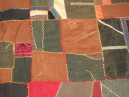 Antique Crazy Quilt Pattern Coverlet Crow's Foot Stitching on Front Made by Betty A. Hopkins